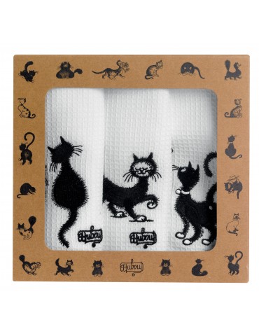 Lot de 3 torchons Dubout Les chats brodé Blanc 40 x 60 3702090703Winkler