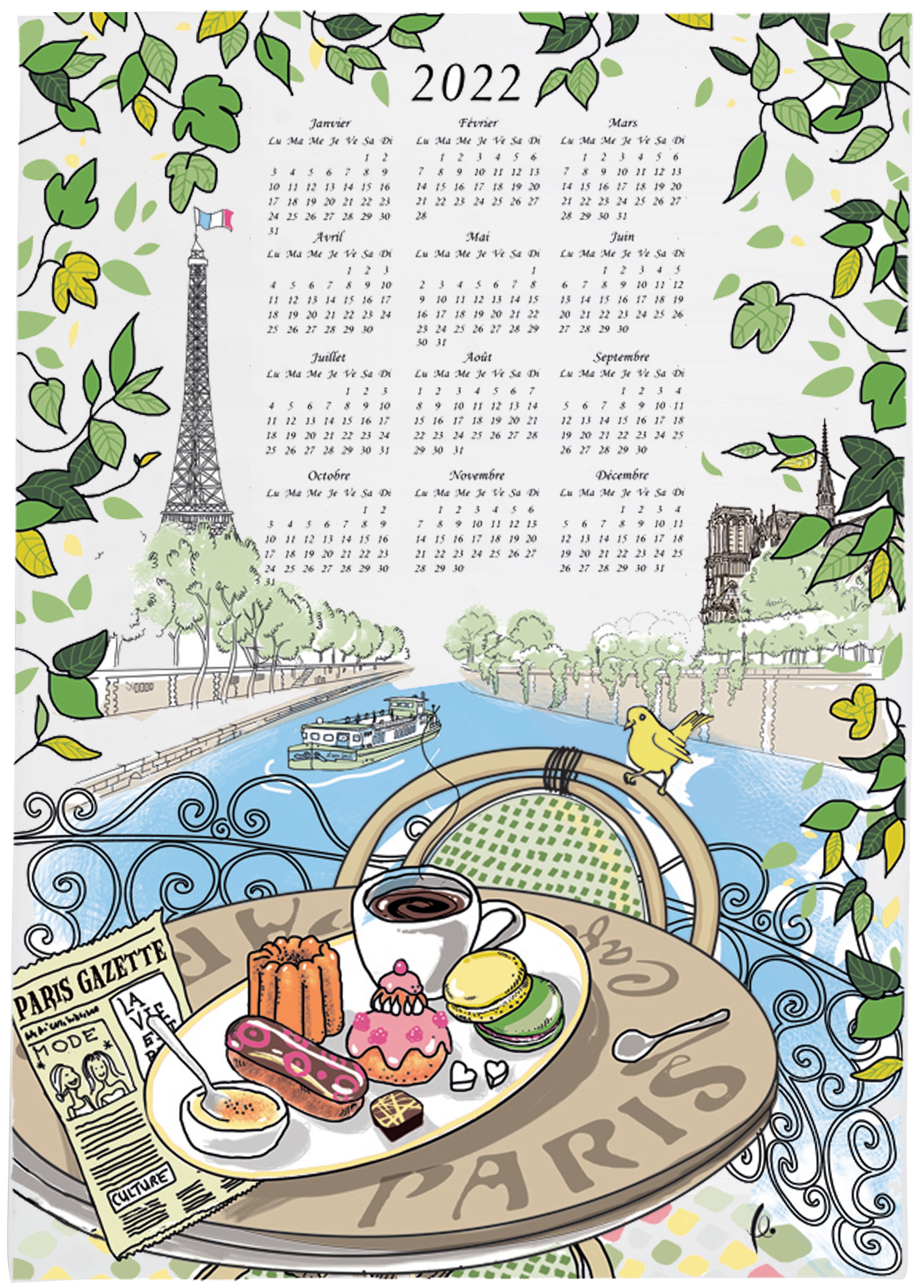 Torchon Cafe Gourmand Calendrier 22 Ecru 48 X 72