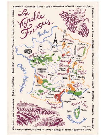 Torchon La Carte Des Vins de France Brun 72 X 48