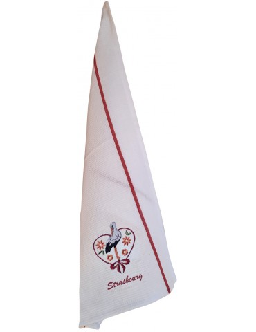 Torchon nid d'abeilles recyclé Cigogne fleurs Strasbourg Blanc/rouge 50 x 70 1845000000Winkler