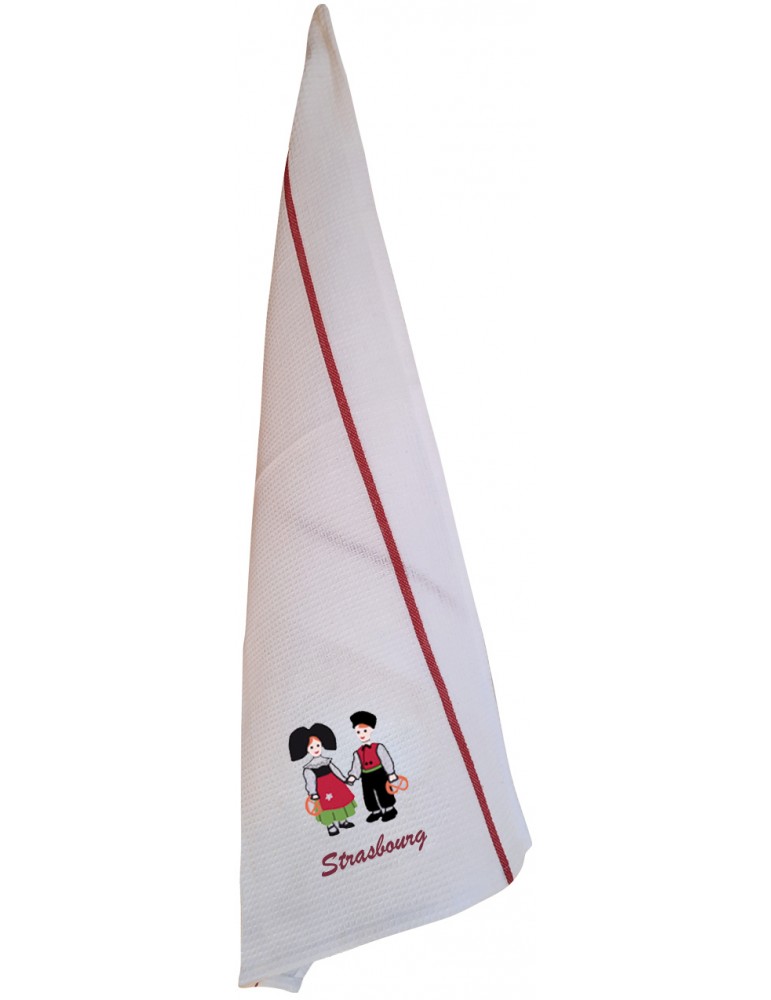 Torchon nid d'abeilles recyclé Couple enfants Strasbourg Blanc/rouge 50 x 70 1847000000Winkler