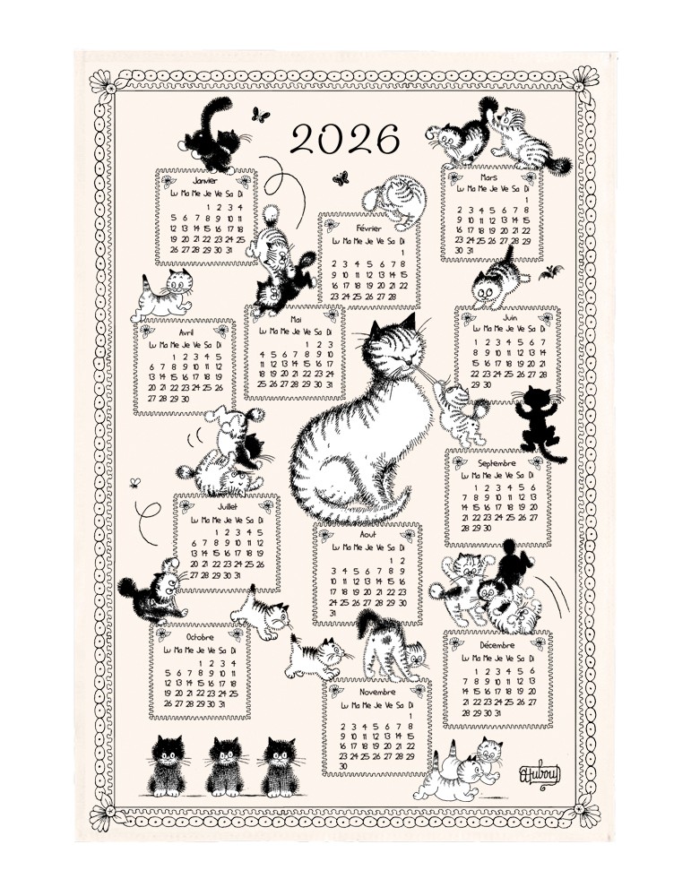 Torchon Dubout Calendrier chatons 2026 Ecru 48 x 72 6220026000Winkler